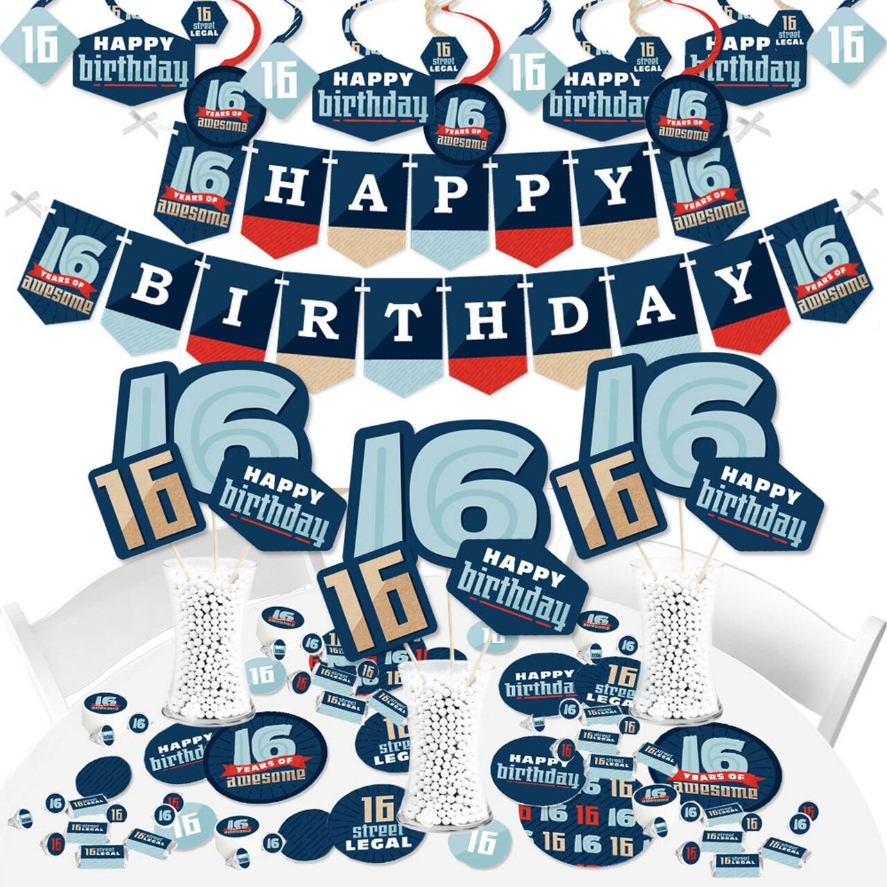 Big Dot of Happiness Boy 16th Birthday - Sweet Sixteen Birthday Party Supplies - Banner Decoration Kit - Fundle Bundle